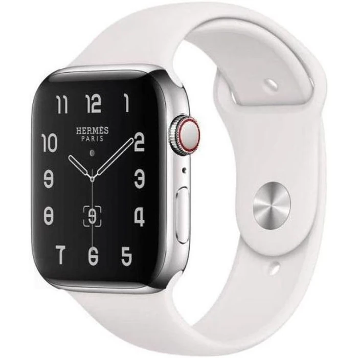 Apple Watch Series 8 (Cellular + GPS) - 32GB - 41mm - Silver Hermes (Stainless Steel) Case with White Rubber Sport Band by Apple - Refurbished - Excellent condition