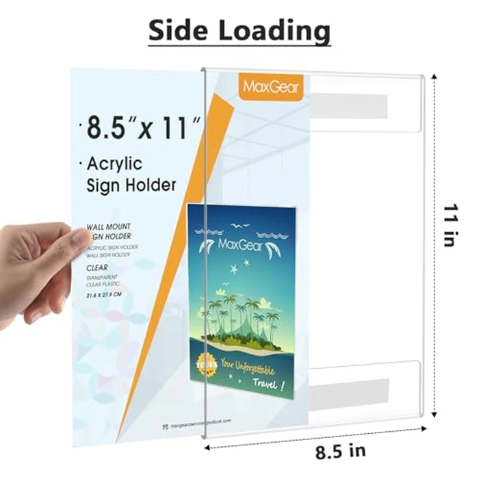 MaxGear 6 Pack Acrylic Sign Holder 8.5 x 11 Wall Mount Sign Holder with Double-Sided Tape, Clear Plastic Sign Holders, Plexiglass Document Flyer Paper Acrylic Frame for Office, Home, Store, Restaurant by MaxGear - Image 1