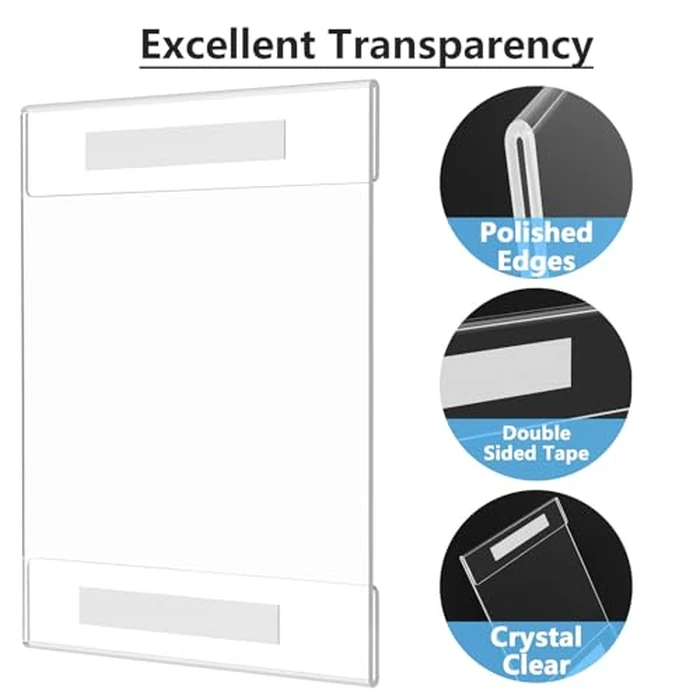 MaxGear 6 Pack Acrylic Sign Holder 8.5 x 11 Wall Mount Sign Holder with Double-Sided Tape, Clear Plastic Sign Holders, Plexiglass Document Flyer Paper Acrylic Frame for Office, Home, Store, Restaurant by MaxGear - Image 3