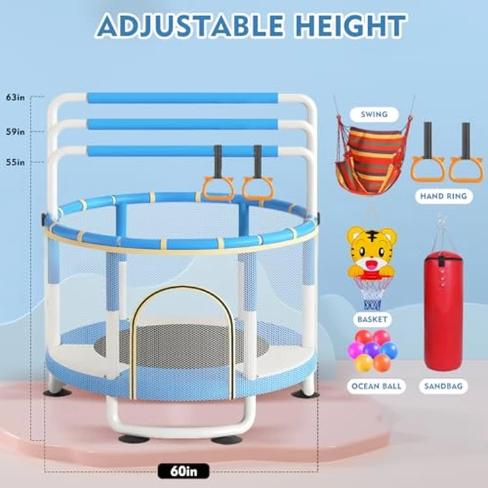 5FT Trampoline for Kids Baby Toddler, 60'' Indoor/Outdoor Kids & Adults Trampoline with Enclosure Net for Boys Girls Christmas Birthday Gifts (Blue) by CLrkualn - Image 2