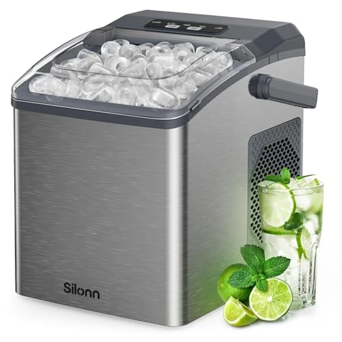 Silonn Stainless Steel Countertop Ice Maker, 26 lbs/Day Fast Ice Production in 6 Mins, Self-Cleaning Compact Ice Machine for Home, Kitchen, Office & Parties by Silonn - Used - Very Good condition