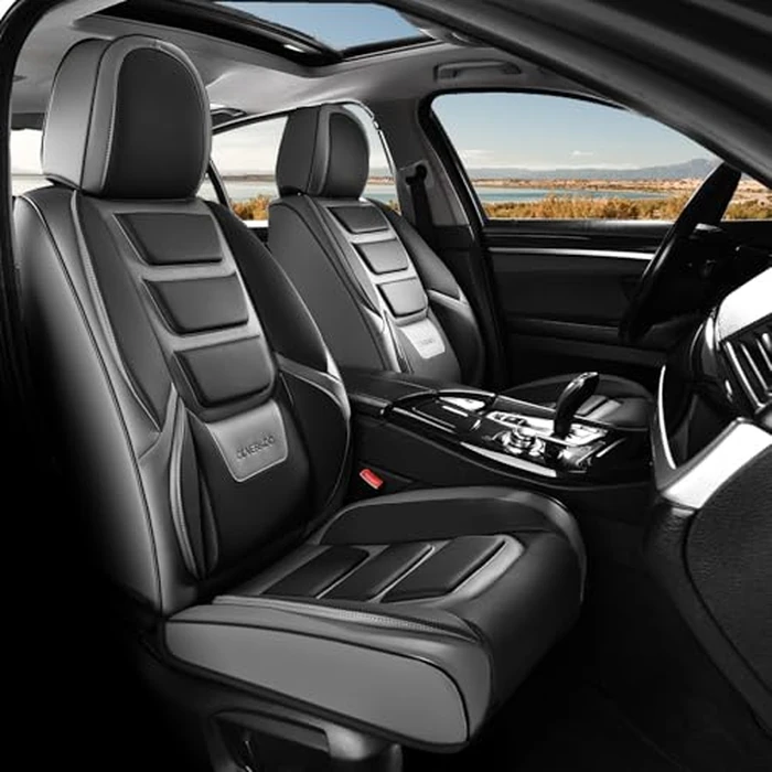 Coverado Car Seat Covers, Front Covers for Cars, Car Seat Cover Front Seats, Automotive Seat Cover, Waterproof, Leather Car Seat Cushion, Universal Interior Covers Seat Protectors for Most Cars Gray by Coverado - Image 1