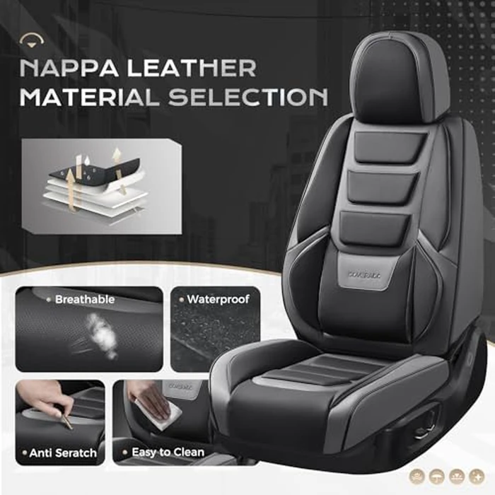 Coverado Car Seat Covers, Front Covers for Cars, Car Seat Cover Front Seats, Automotive Seat Cover, Waterproof, Leather Car Seat Cushion, Universal Interior Covers Seat Protectors for Most Cars Gray by Coverado - Image 2