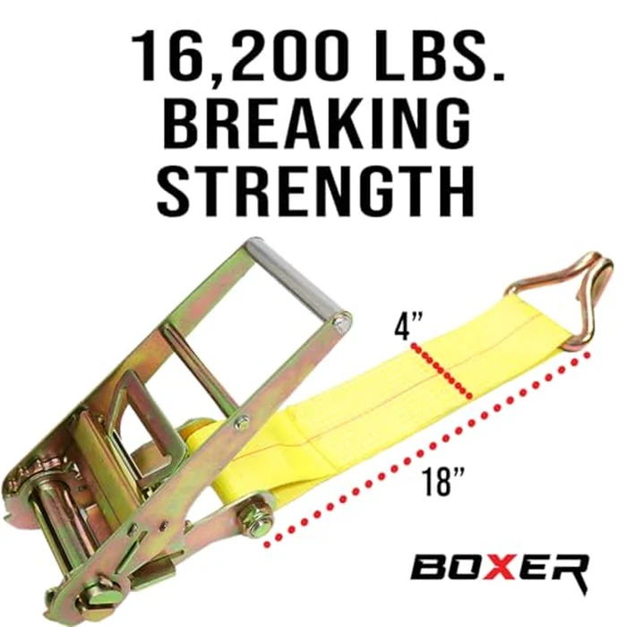 BoxerTool 4" x 1.5 FT. Twin J Hook Ratchet Short End, Heavy Duty 4" Ratchet Buckle, for Flatbed Trucks and Trailers, B/S 16,200 LBS (Black) by Boxer - Image 3