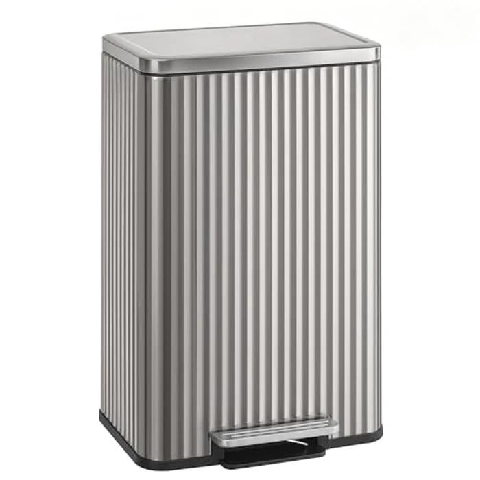 SONGMICS Trash Can, 13 Gallon (50 L) Garbage Can for Kitchen, with Lid, Pedal, and Removable Inner Bucket, Soft Close, Stainless Steel, 15 Trash Bags (Code K) Included, Metallic Silver ULTB586EZ01 by SONGMICS - Used - Very Good condition - US$70.52