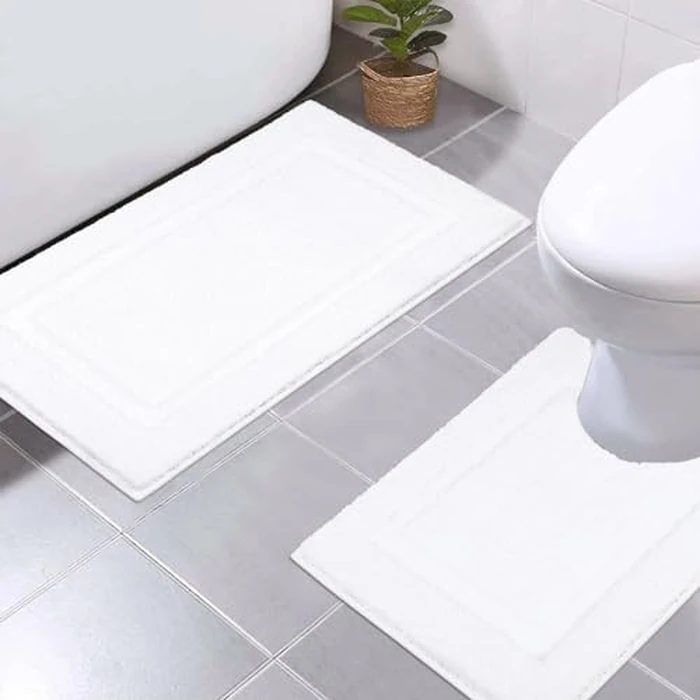 SHACOS White Bathroom Rugs Sets 2 Piece, 20"x32" Non Slip Bath Mat and 20"x24" Toilet Rugs U Shaped Washable, Soft Fluffy Water Absorbent Bath Mat Set of 2 by SHACOS - Image 1