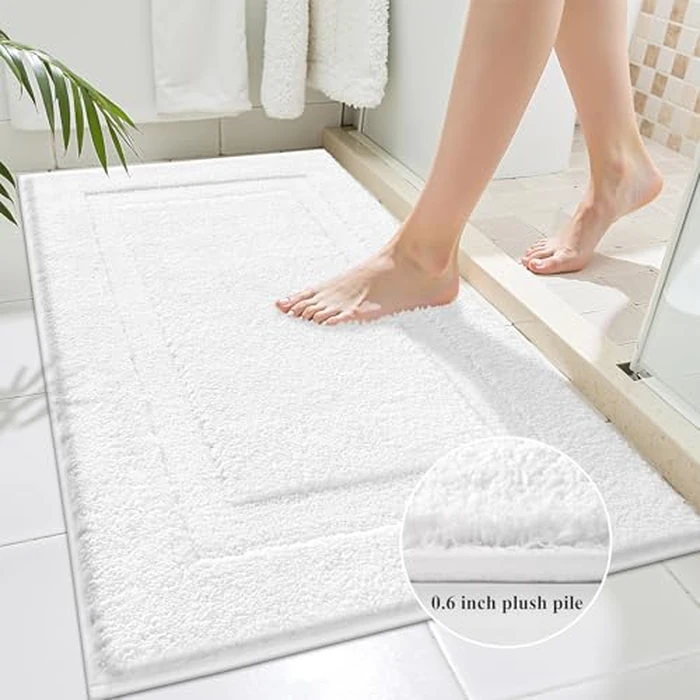 SHACOS White Bathroom Rugs Sets 2 Piece, 20"x32" Non Slip Bath Mat and 20"x24" Toilet Rugs U Shaped Washable, Soft Fluffy Water Absorbent Bath Mat Set of 2 by SHACOS - Image 2