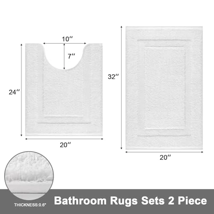 SHACOS White Bathroom Rugs Sets 2 Piece, 20"x32" Non Slip Bath Mat and 20"x24" Toilet Rugs U Shaped Washable, Soft Fluffy Water Absorbent Bath Mat Set of 2 by SHACOS - Image 3