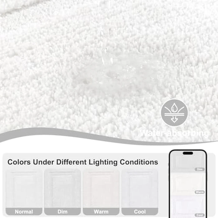 SHACOS White Bathroom Rugs Sets 2 Piece, 20"x32" Non Slip Bath Mat and 20"x24" Toilet Rugs U Shaped Washable, Soft Fluffy Water Absorbent Bath Mat Set of 2 by SHACOS - Image 5