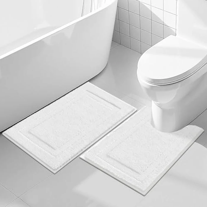 SHACOS White Bathroom Rugs Sets 2 Piece, 20"x32" Non Slip Bath Mat and 20"x24" Toilet Rugs U Shaped Washable, Soft Fluffy Water Absorbent Bath Mat Set of 2 by SHACOS - Image 7