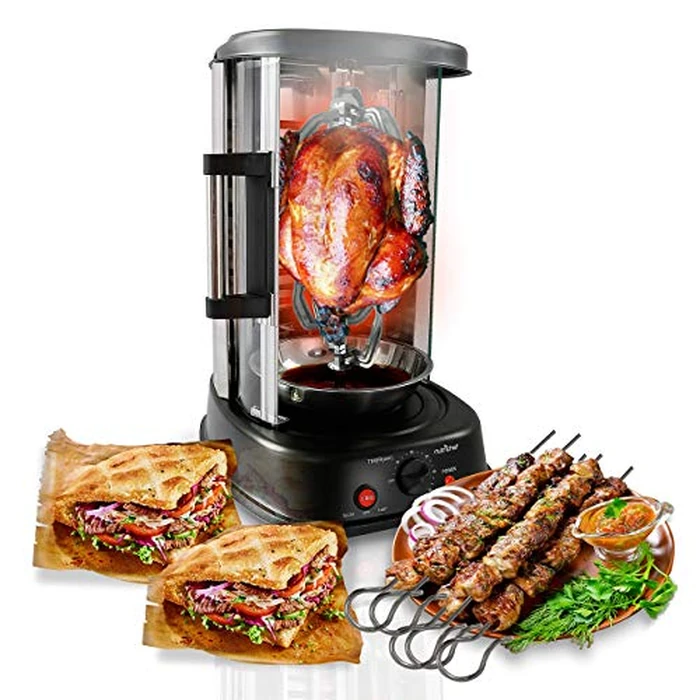 NutriChef Countertop Vertical Rotating Oven - Rotisserie Shawarma Machine, Kebob Machine, Stain & Heat Resistant Door & Energy Efficient, Includes Kebob Rack with 7 Skewers (PKRTVG34) by Nutrichef - Image 1