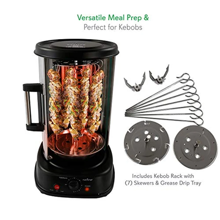 NutriChef Countertop Vertical Rotating Oven - Rotisserie Shawarma Machine, Kebob Machine, Stain & Heat Resistant Door & Energy Efficient, Includes Kebob Rack with 7 Skewers (PKRTVG34) by Nutrichef - Image 3