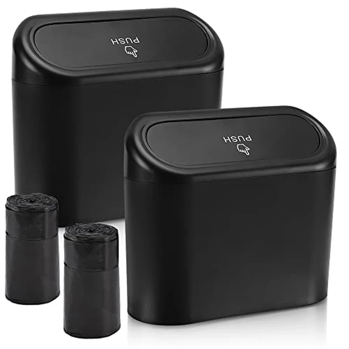 Accmor Car Trash Can with Lid, Mini Auto Dustbin Garbage Organizer Holder 2 Packs, Automotive Storage Container Bin with 60 Pcs Bags for Vehicle, Home, Office by Accmor - Used - Like New condition