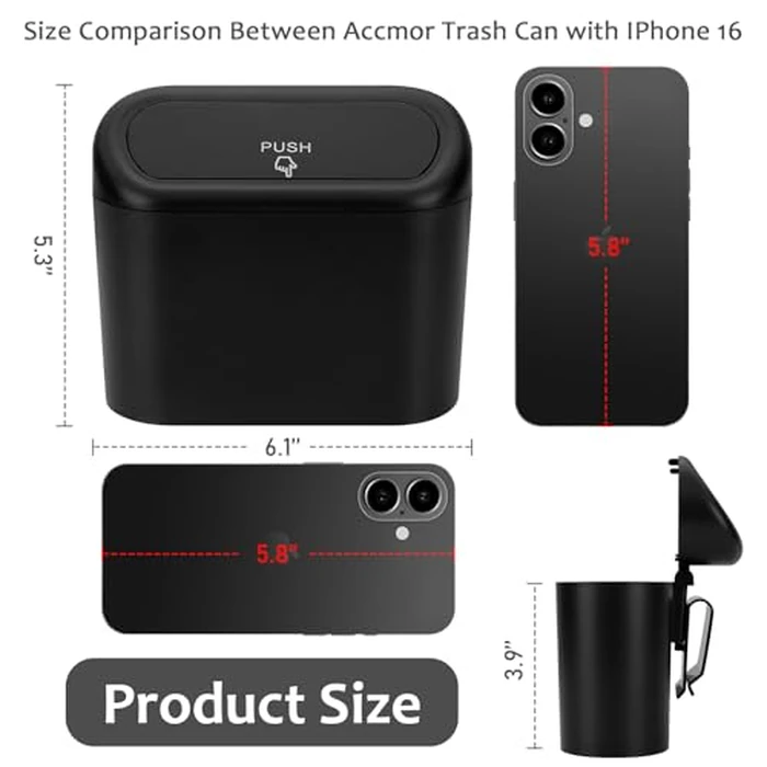 Accmor Car Trash Can with Lid, Mini Auto Dustbin Garbage Organizer Holder 2 Packs, Automotive Storage Container Bin with 60 Pcs Bags for Vehicle, Home, Office by Accmor - Image 2