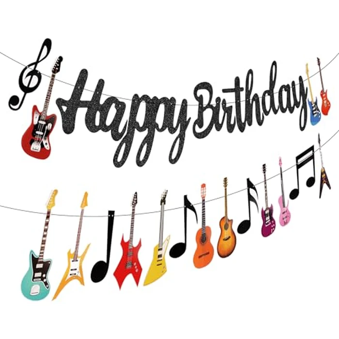 2 Pcs Guitar Happy Birthday Party Banner Music Theme Party Backdrop Decorations Guitar Cutout Banner for Rock and Roll Party by Abilat - Used - Like New condition