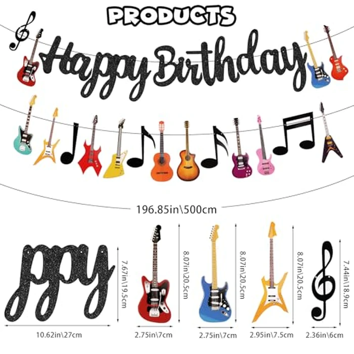 2 Pcs Guitar Happy Birthday Party Banner Music Theme Party Backdrop Decorations Guitar Cutout Banner for Rock and Roll Party by Abilat - Image 2