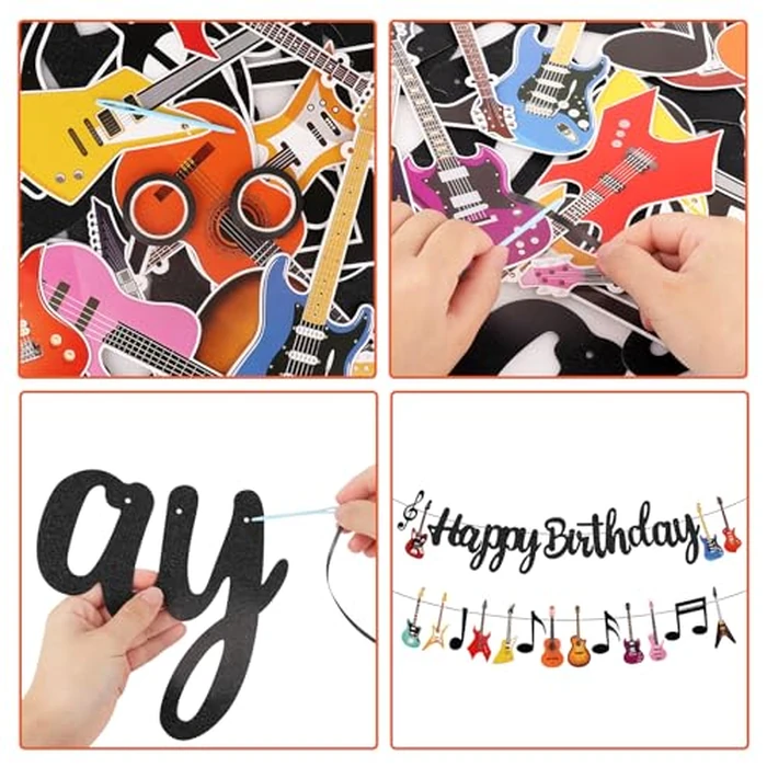 2 Pcs Guitar Happy Birthday Party Banner Music Theme Party Backdrop Decorations Guitar Cutout Banner for Rock and Roll Party by Abilat - Image 4