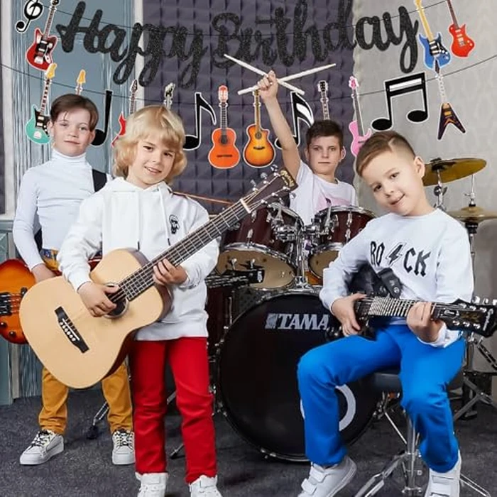 2 Pcs Guitar Happy Birthday Party Banner Music Theme Party Backdrop Decorations Guitar Cutout Banner for Rock and Roll Party by Abilat - Image 6