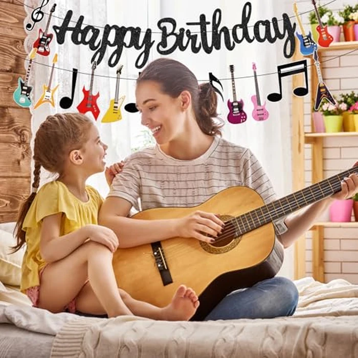 2 Pcs Guitar Happy Birthday Party Banner Music Theme Party Backdrop Decorations Guitar Cutout Banner for Rock and Roll Party by Abilat - Image 8