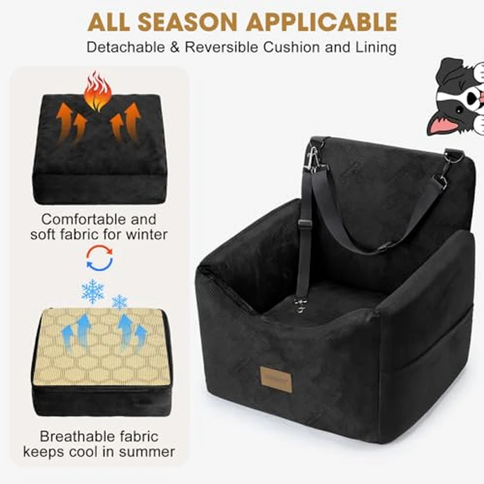JOEJOY Dog Car Seats for Small Medium Dogs Under 35lbs, Dog Booster Seat with Detachable Washable Cover and Cushion, Memory Foam Pet Car Seat with Safety Belt and Storage Pockets (Black) by JOEJOY - Image 4