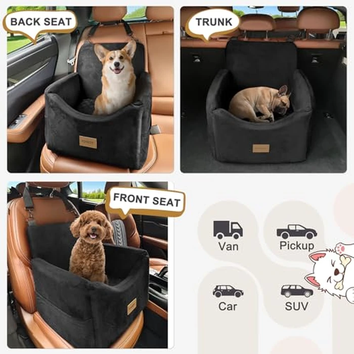 JOEJOY Dog Car Seats for Small Medium Dogs Under 35lbs, Dog Booster Seat with Detachable Washable Cover and Cushion, Memory Foam Pet Car Seat with Safety Belt and Storage Pockets (Black) by JOEJOY - Image 6