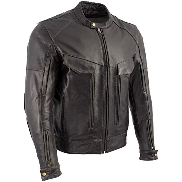 Milwaukee Leather LKM7006 Men's Classic Retro Distressed Brown Leather Jacket with CE Armor Protection - Small by Milwaukee Leather - Used - Like New condition - US$168.81
