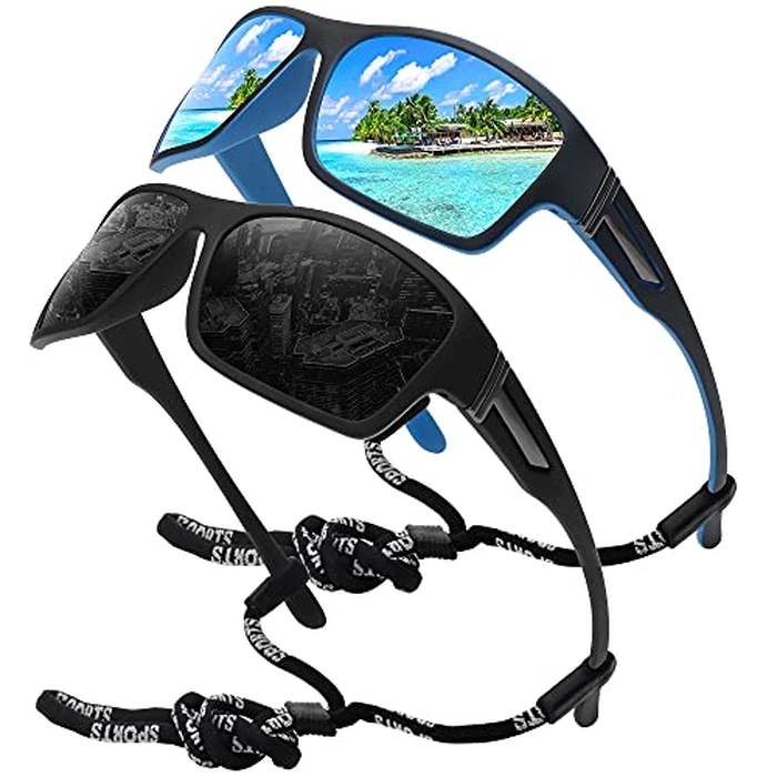 STORYCOAST Polarized Sports Sunglasses for Men Women Unbreakable Frame Cycling Fishing Driving Black+Blue Mirror 2Pack by STORYCOAST - Used - Like New condition