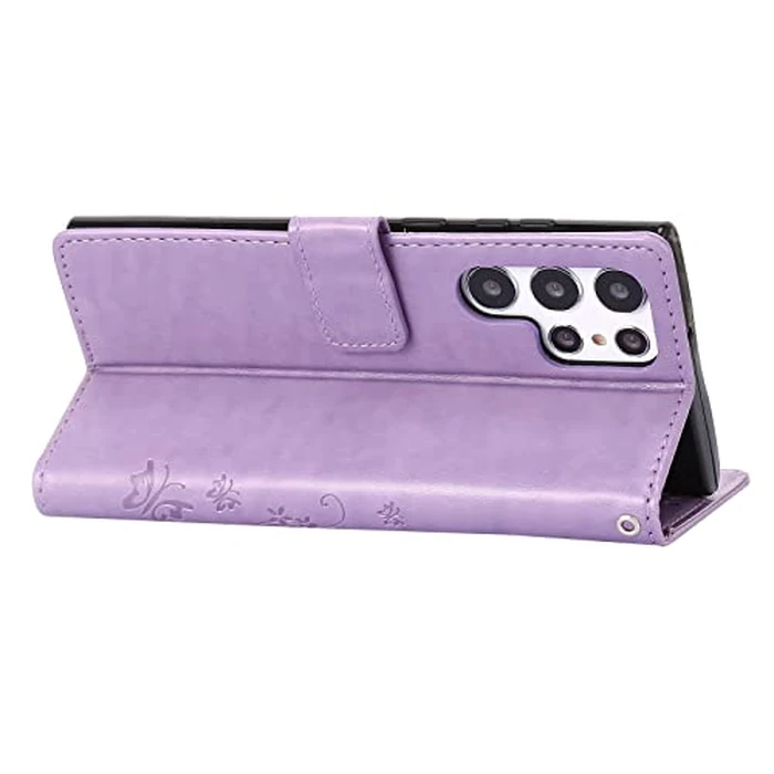 Lhyxuuk for Galaxy S24 Ultra Wallet Case, Flower Butterfly Pattern PU Leather Magnetic Case with Cards Slots Shockproof Protective Cover for Samsung S24 Ultra 5G (Bling Light purple, Galaxy S24 Ultra) by Lhyxuuk - Image 8