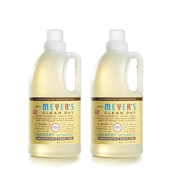 MRS. MEYER'S CLEAN DAY Baby Laundry Detergent Liquid, Infused with Essential Oils, Baby Blossom, 64oz - Pack of 2 (128 Loads) by Mrs. MEYER'S - Image 1