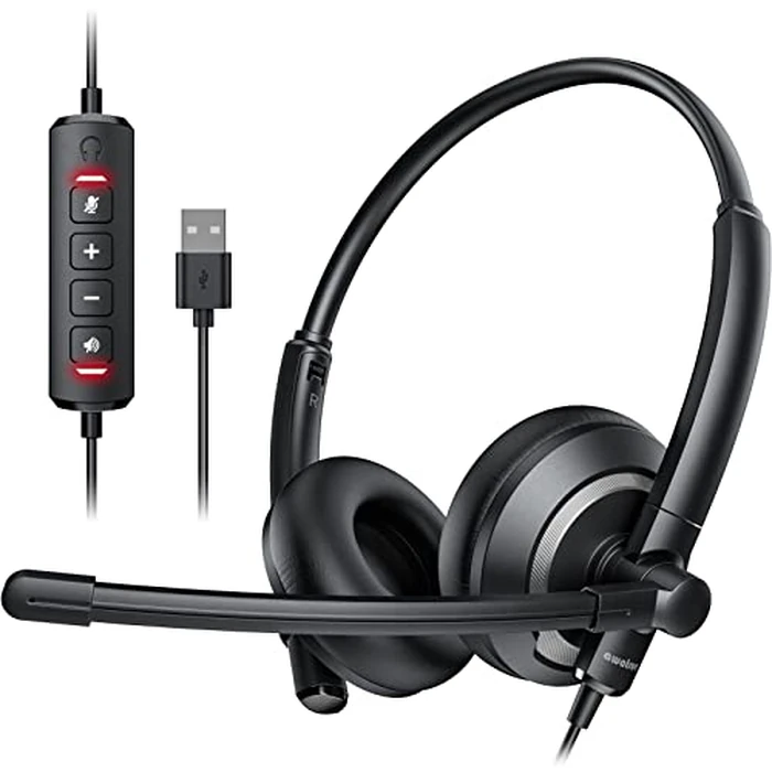 awatrue EH05-U Wired USB Headset with Noise Cancelling Microphone for PC Laptop - Headphones with In-Line Control, Lightweight, Enhanced Sound & MIC Mute by awatrue - Used - Very Good condition