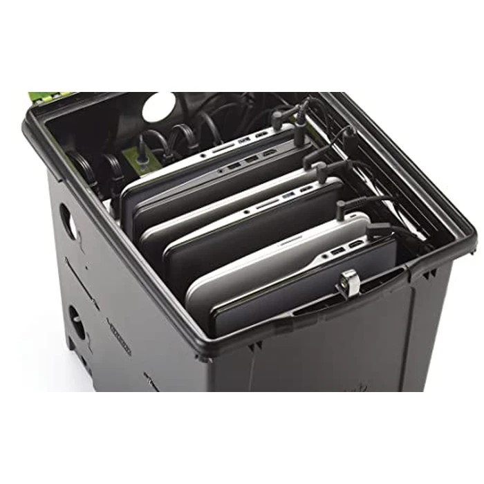 Copernicus Standard Tech Tub 6-Device Lockable Classroom Charging Station Box for iPads, Chromebooks, or Tablets, Green/Black by Copernicus Educational Products - Used - Good condition - CA$124.58