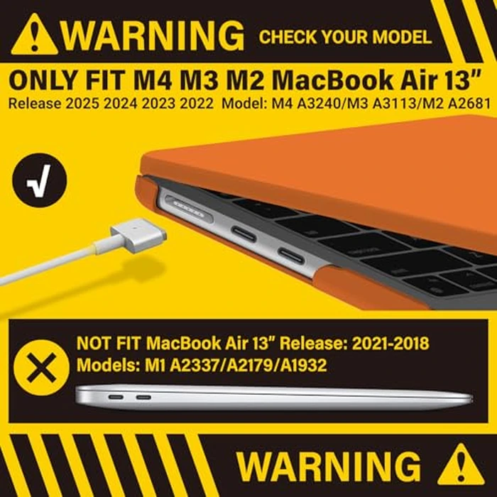 IBENZER Compatible with 2025 2024 2023 2022 MacBook Air 13 inch Case M4 A3240 M3 A3113 M2 A2681, Hardshell Case & Keyboard Cover for Mac Air 13.6 with Touch ID, Orange, CA-AT13-KK-OR+1 by IBENZER - Image 3