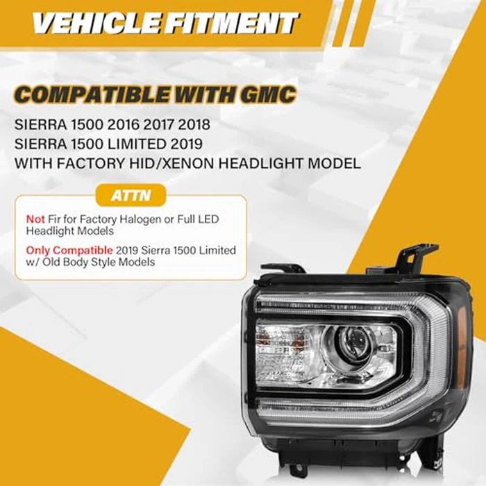 LIWEDFG Xenon Headlight Assembly Compatible with GMC Sierra 1500 2016-2018 Headlamp, HID Projector Headlight with LED DRL Replacement for GM2502453 84046790 84568272, w/o D5S Bulb, Left Driver Side by LIWEDFG - Image 5