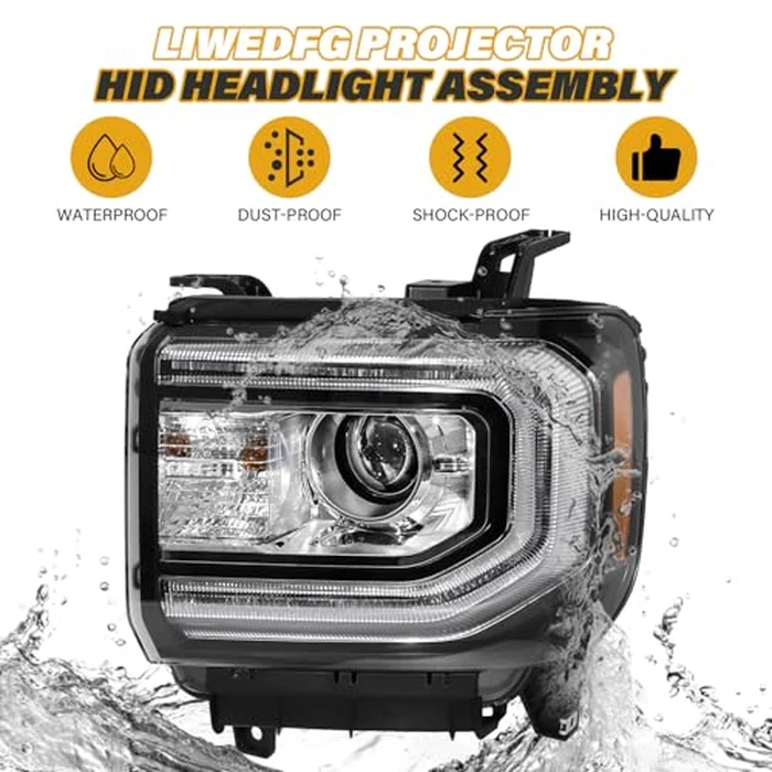 LIWEDFG Xenon Headlight Assembly Compatible with GMC Sierra 1500 2016-2018 Headlamp, HID Projector Headlight with LED DRL Replacement for GM2502453 84046790 84568272, w/o D5S Bulb, Left Driver Side by LIWEDFG - Image 6