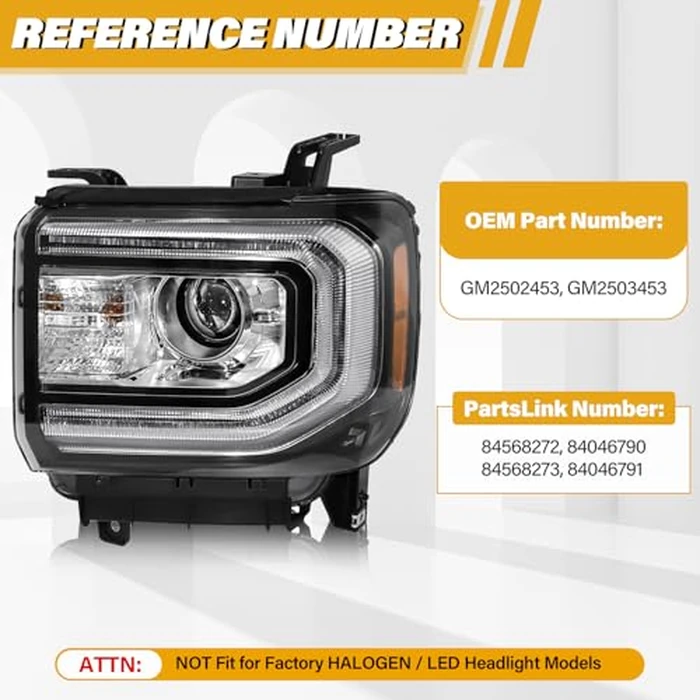 LIWEDFG Xenon Headlight Assembly Compatible with GMC Sierra 1500 2016-2018 Headlamp, HID Projector Headlight with LED DRL Replacement for GM2502453 84046790 84568272, w/o D5S Bulb, Left Driver Side by LIWEDFG - Image 7