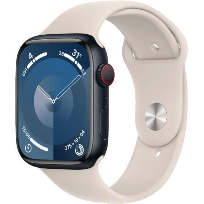 Apple Watch Series 9 (Cellular + GPS) - 64GB - 45mm - Midnight Aluminum Case with Starlight Rubber Sport Band - One Size by Apple - Image 2