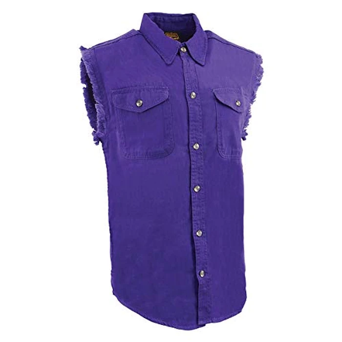 Men’s Lightweight Cotton Sleeveless Denim Shirt w/Frayed Sleeves (Purple, 3X-Large) by Milwaukee Leather - Image 1