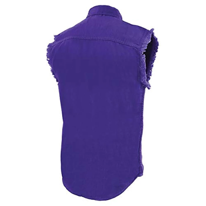 Men’s Lightweight Cotton Sleeveless Denim Shirt w/Frayed Sleeves (Purple, 3X-Large) by Milwaukee Leather - Image 4