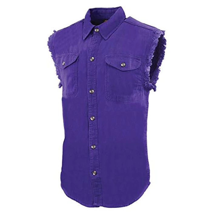 Men’s Lightweight Cotton Sleeveless Denim Shirt w/Frayed Sleeves (Purple, 3X-Large) by Milwaukee Leather - Image 5