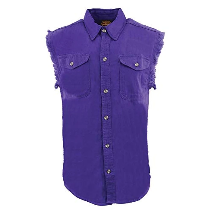 Men’s Lightweight Cotton Sleeveless Denim Shirt w/Frayed Sleeves (Purple, 3X-Large) by Milwaukee Leather - Image 6