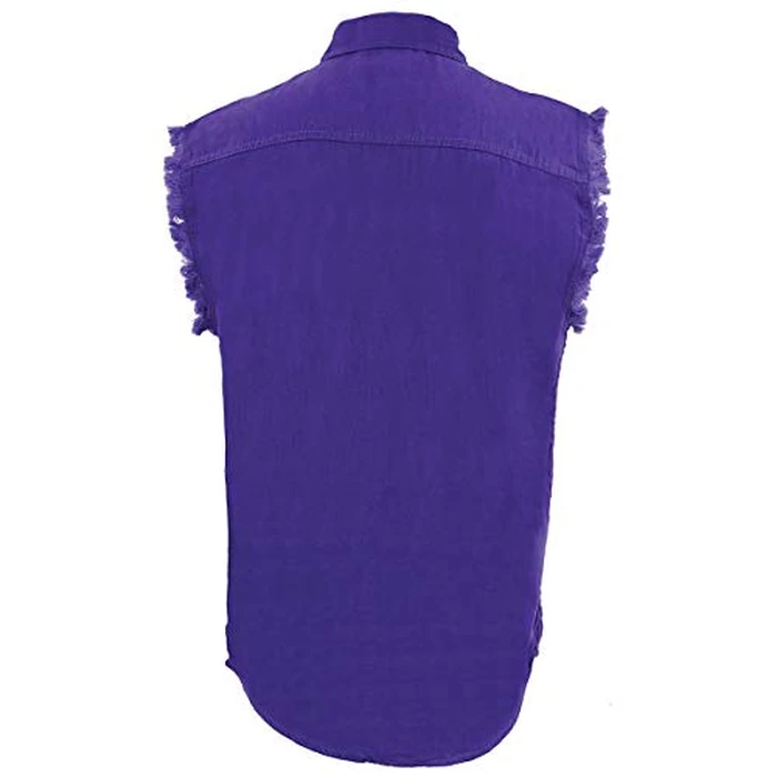 Men’s Lightweight Cotton Sleeveless Denim Shirt w/Frayed Sleeves (Purple, 3X-Large) by Milwaukee Leather - Image 7