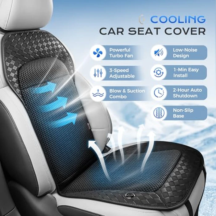 Coverado Cooling Car Seat Cushion, 12V-24V Ventilated Seat Pad with 8 Turbo Fans, 3-Speed Adjustable Dual Blowing & Suction Cooling Cushion, Universal Fit for Car SUV Truck Van All Vehicles, Black by Coverado - Image 5