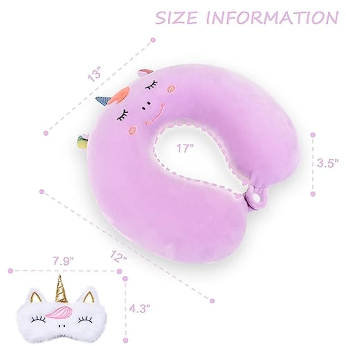 Sexysamba Cartoon Headrest & Neck Pillow for Kids Boys & Girls, Teens, Travel Accessories for Airplane, Car, Recline, Memory Foam Cute Travel Pillow with Sleep Eye Mask - Purple Unicorn by Sexysamba - Image 2