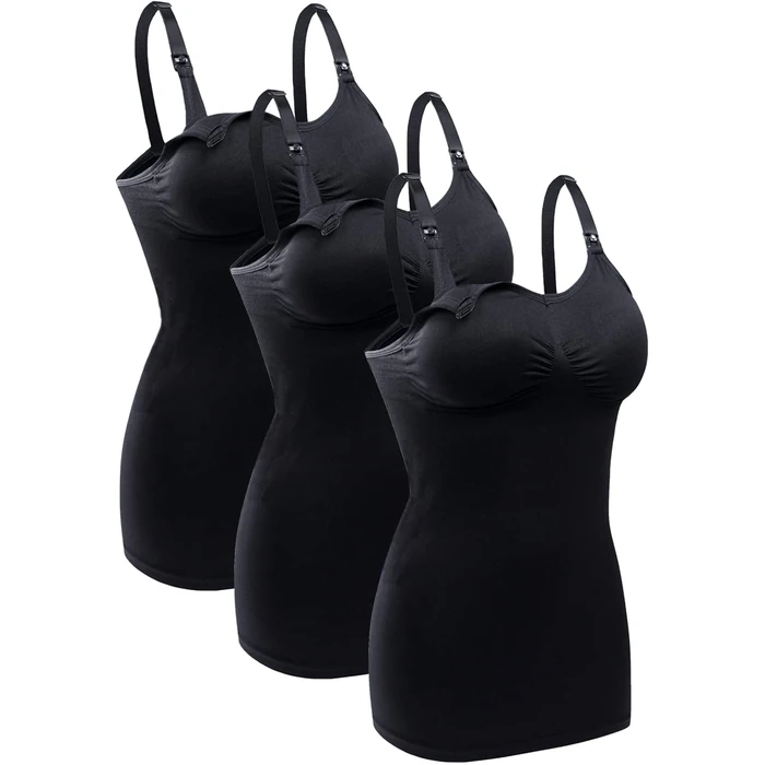 Womens Nursing Tank Tops Built in Bra for Breastfeeding Maternity Camisole Brasieres Color 3Black S by BRLIDO - Used - Like New condition