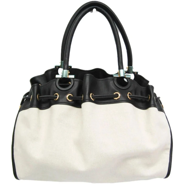 Salvatore Ferragamo Canvas Leather Handbag - Canvas - Black/Off-White by Salvatore Ferragamo - Refurbished - Excellent condition - US$542.99