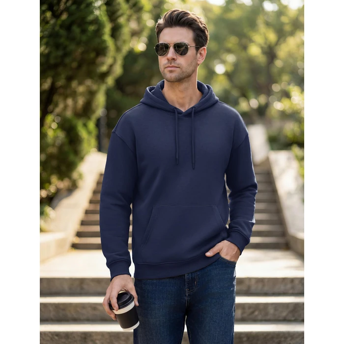 MAGCOMSEN Fleece Hoodies For Men Cotton Sweatshirts Winter Fleece Lined Pullover Soft Warm Hoodie Workout Running Hooded Sweatshirt Navy M by MAGCOMSEN - Image 2