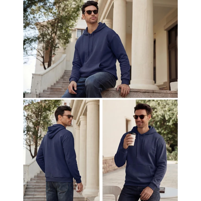 MAGCOMSEN Fleece Hoodies For Men Cotton Sweatshirts Winter Fleece Lined Pullover Soft Warm Hoodie Workout Running Hooded Sweatshirt Navy M by MAGCOMSEN - Image 3