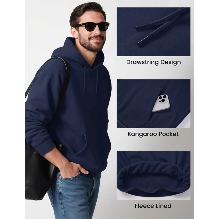 MAGCOMSEN Fleece Hoodies For Men Cotton Sweatshirts Winter Fleece Lined Pullover Soft Warm Hoodie Workout Running Hooded Sweatshirt Navy M by MAGCOMSEN - Image 5