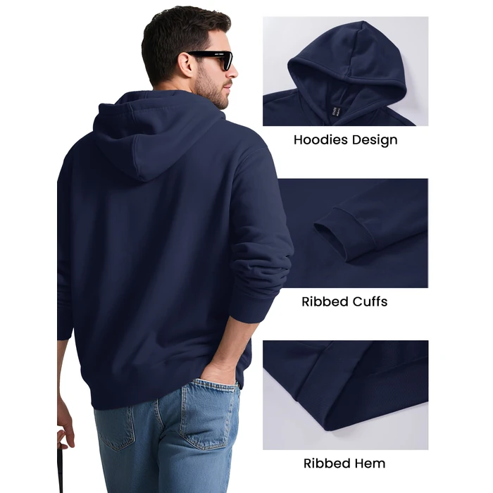 MAGCOMSEN Fleece Hoodies For Men Cotton Sweatshirts Winter Fleece Lined Pullover Soft Warm Hoodie Workout Running Hooded Sweatshirt Navy M by MAGCOMSEN - Image 6