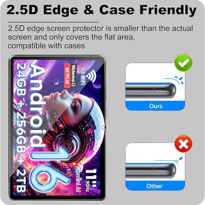 KZIOACSH 2 Pack Screen Protector for Raemond M70/Raemond Android 16 Tablet 11 Inch, Ultra Clear 9H Hardness Touch Sensitive Anti-Scratch Anti-Fingerprint Protective Tempered Glass Screen Guard by KZIOACSH - Image 3